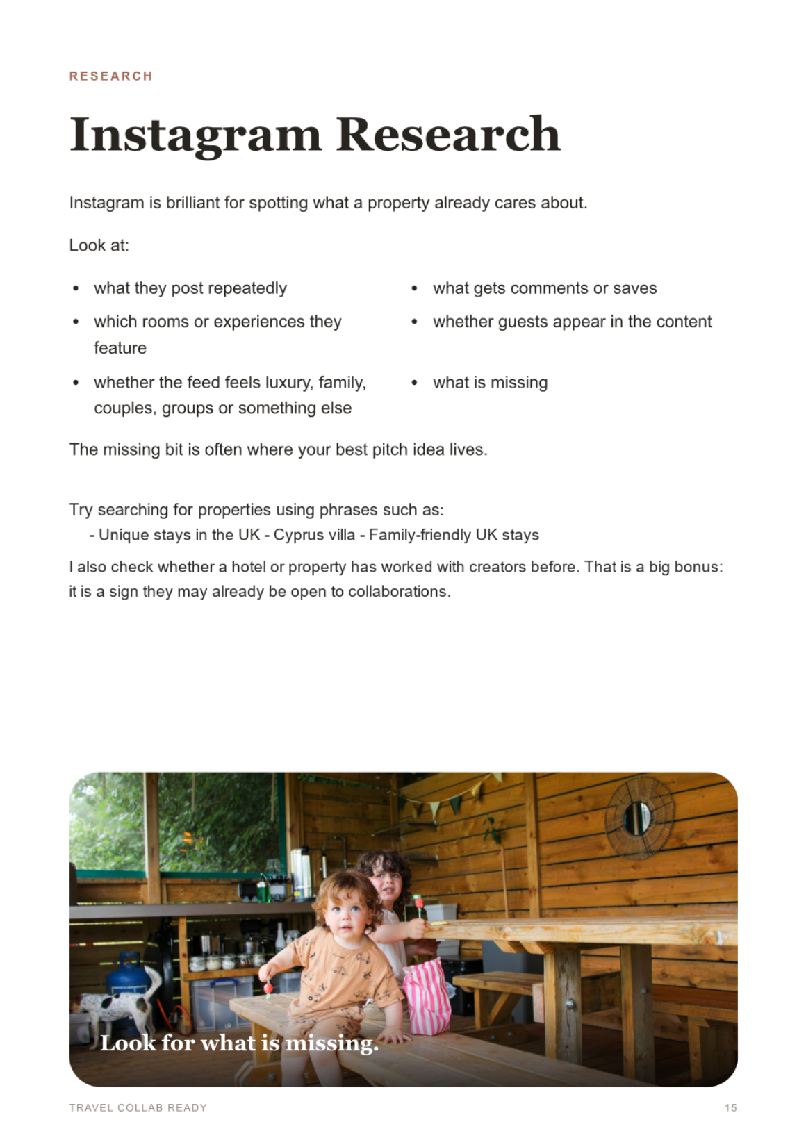 Actual Instagram research page from Shannon's V4 ebook